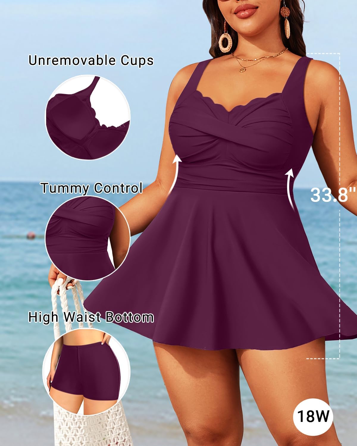 Aqua Eve Plus Size Swim Dress - Two Piece Tankini Tummy Control Bathing Suit with Shorts 2025 Swimsuit - Image 5