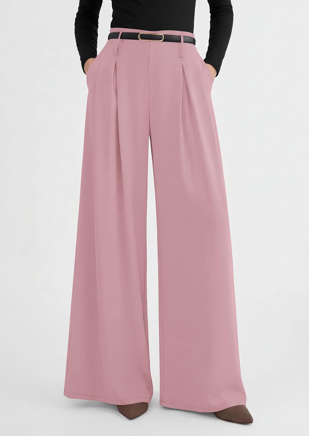 PRETTYGARDEN Womens Wide Leg Trousers 2026 Elastic High Waisted Dress Pants Pleated Slacks Flowy Business Work Palazzo Pants - Image 6