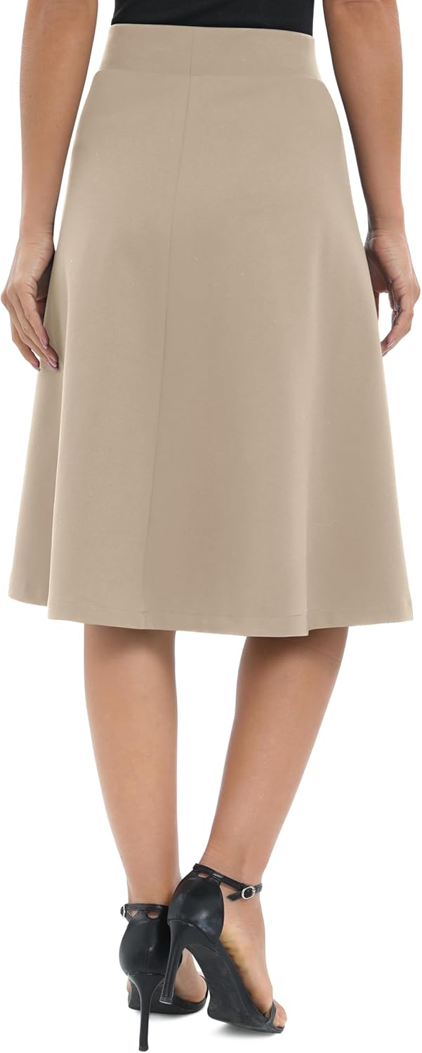 Urban CoCo Women's A-Line Elastic High Waist Flare Work Midi Knee Length Stretchy Skirt - Image 5