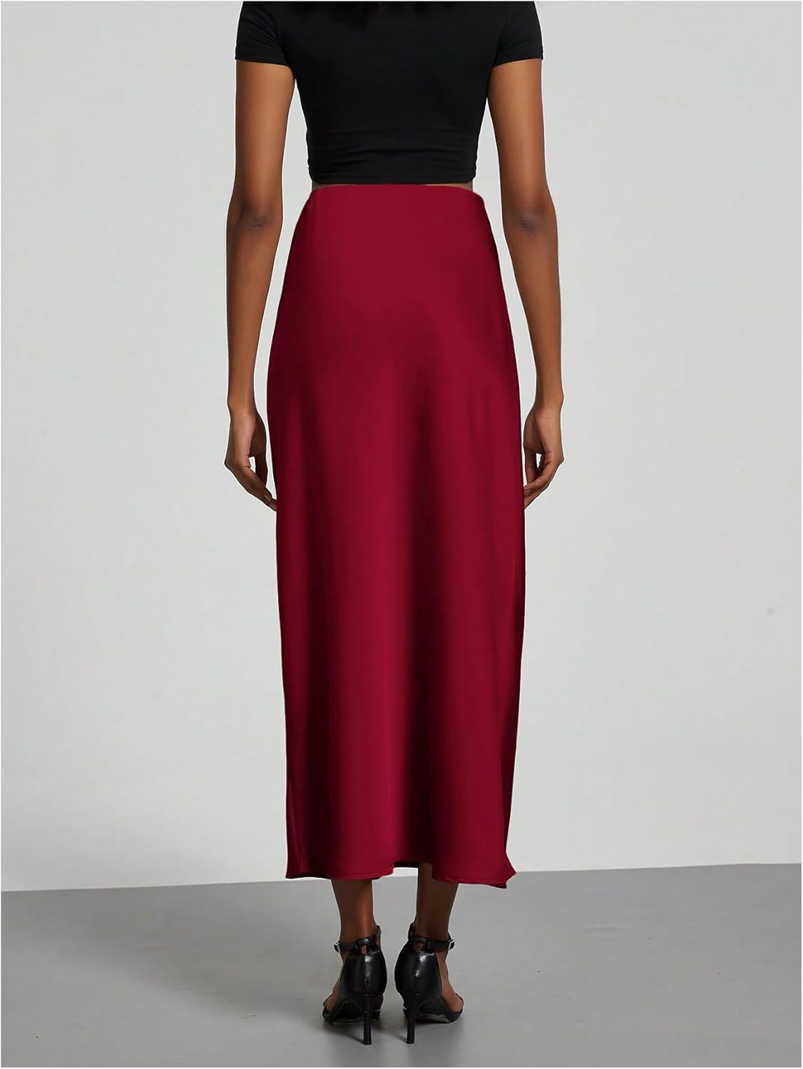 SOLY HUX Women's Elegant Satin Skirts High Waisted Flared Casual Work Office Fishtail Midi Skirt - Image 2