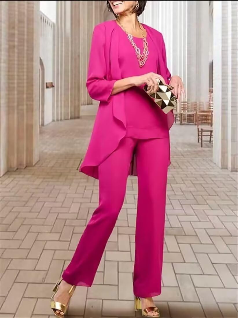 3 Pieces Mother of The Bride Pant Suits for Wedding Guest Chiffon Formal Outfits for Women Dressy KW004 - Image 2