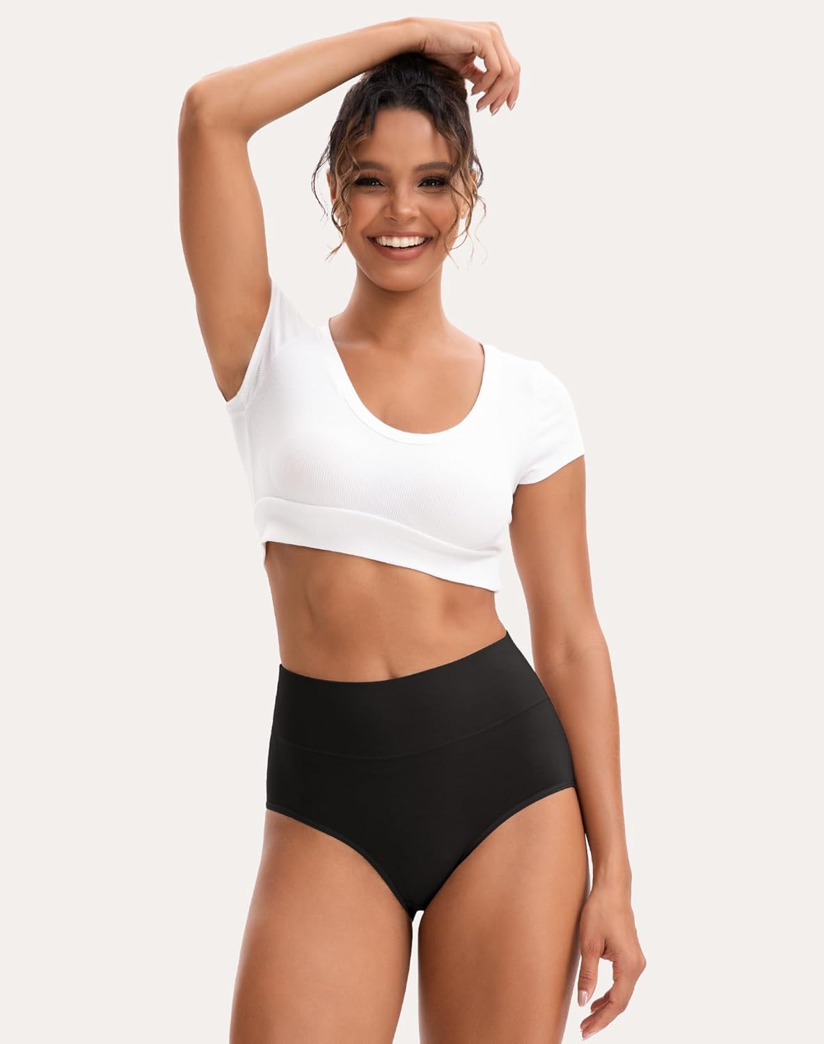 INNERSY Women's High Waisted Underwear Cotton Panties Regular & Plus Size 5-Pack - Image 2