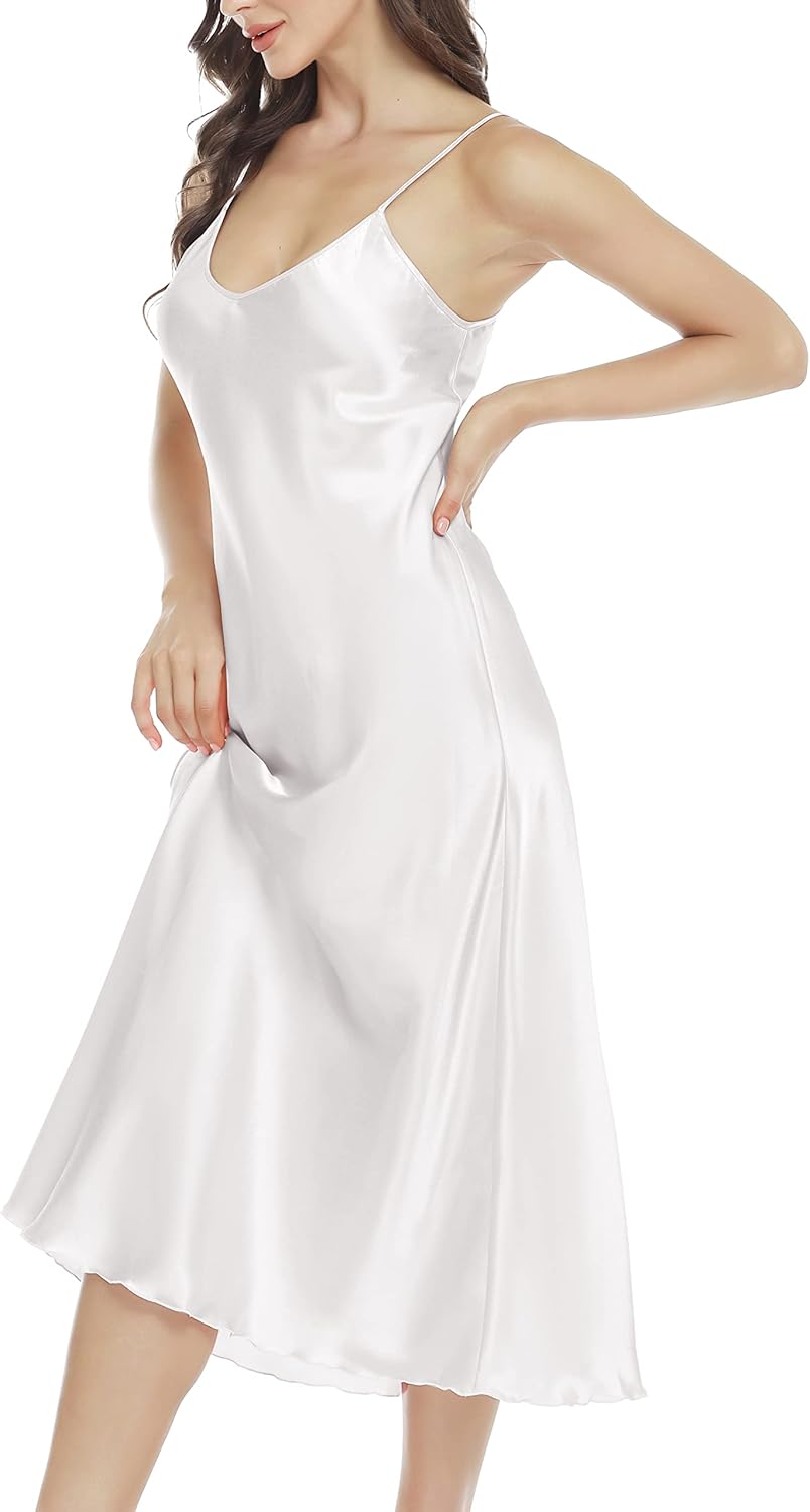 Lovasy Women Satin Nightgown Sexy Lingerie Long Slip Dress V Neck Sleepwear Nightdress S-XXL - Image 3