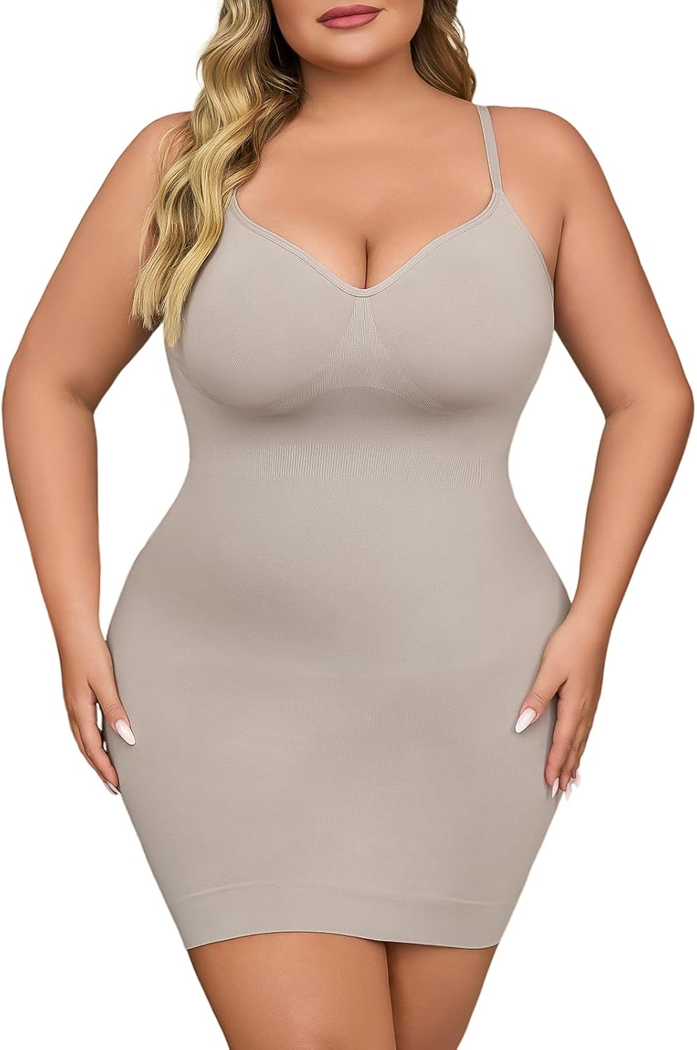 Shapewear Slip Dress for Women Under Dress Seamless Tummy Control Slip Dress Plus Size Smoothing Cami Dress Slips
