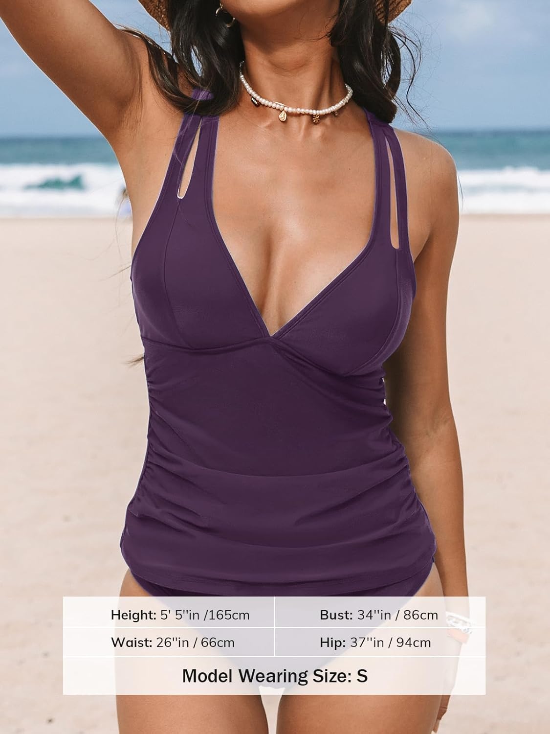 CUPSHE Women's Tankini Set V Neck Crisscross Adjustable Straps Cutout Two Piece Swimsuit Mid Rise Ruched - Image 5