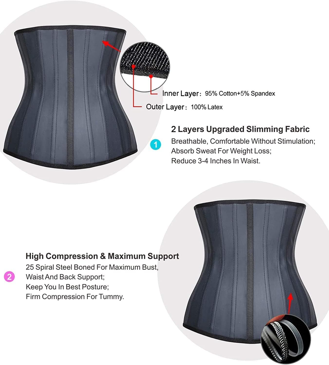 YIANNA Women's Underbust Latex Sport Girdle Waist Trainer Corsets Hourglass Body Shaper - Image 4