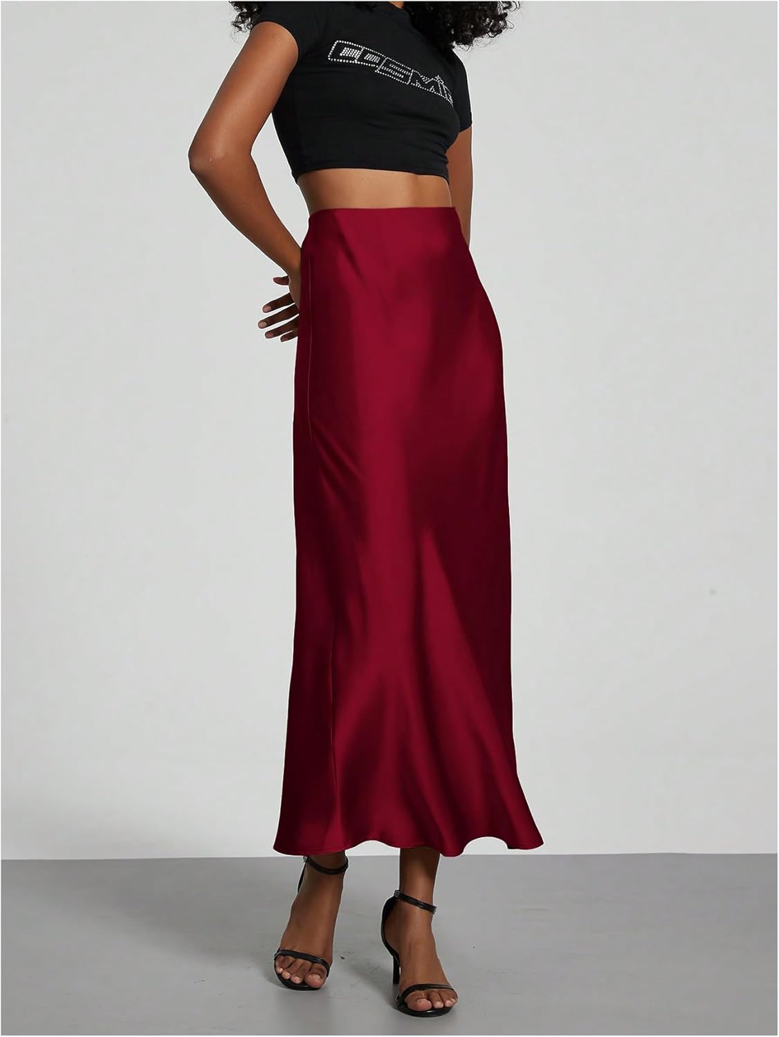 SOLY HUX Women's Elegant Satin Skirts High Waisted Flared Casual Work Office Fishtail Midi Skirt - Image 4