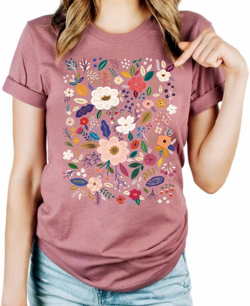 Women Boho Wildflowers Cottagecore Shirt Vintage Butterfly Floral Botanical Graphic Tees Garden Lover Tops - Image 2