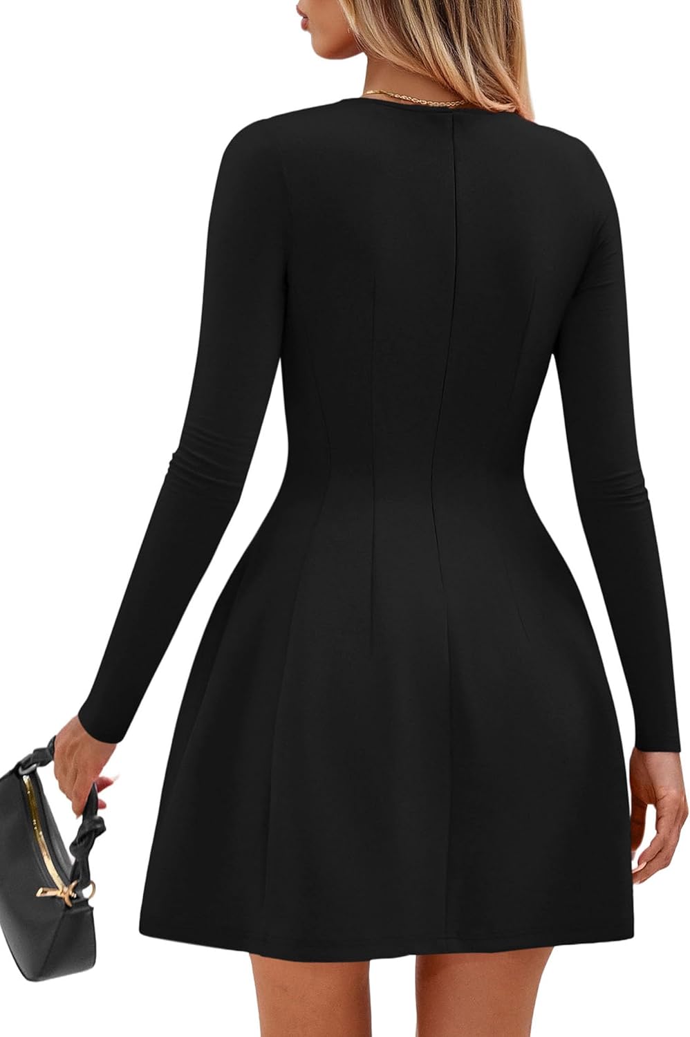 PRETTYGARDEN Long Sleeve Mini Dress for Women 2026 Spring Crewneck Knit Pleated Babydoll A Line Casual Short Party Dresses - Image 5