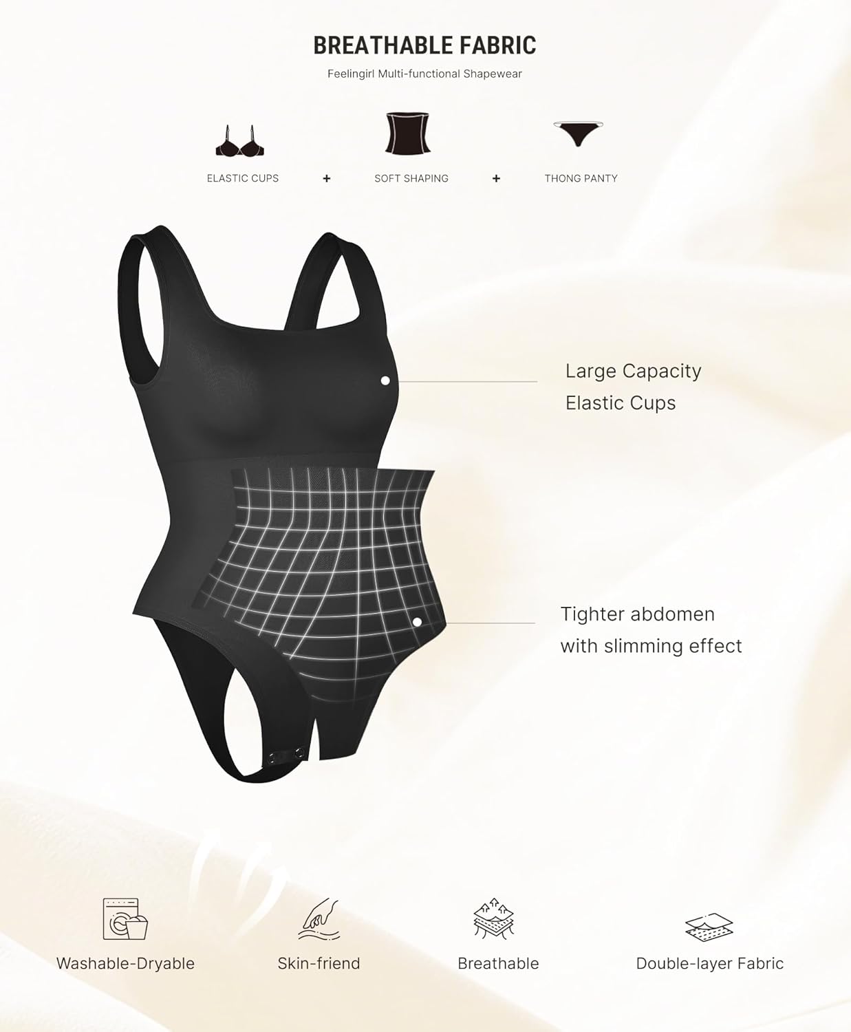 FeelinGirl Bodysuits for Women Seamless Square Neck Tummy Control Compression Thong Shapewear Bodysuit Tank Tops Bodysuit - Image 5