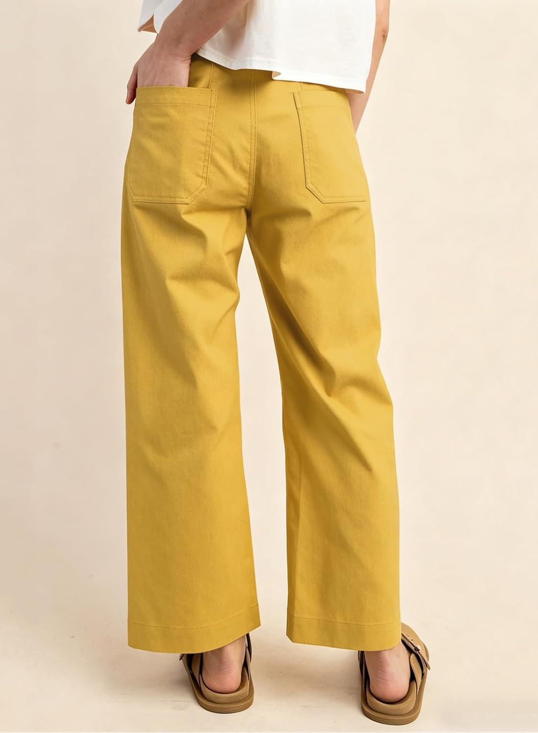 miduo Womens High Waisted Cropped Wide Leg Stretchy Straight Pants Trousers with Pockets - Image 4