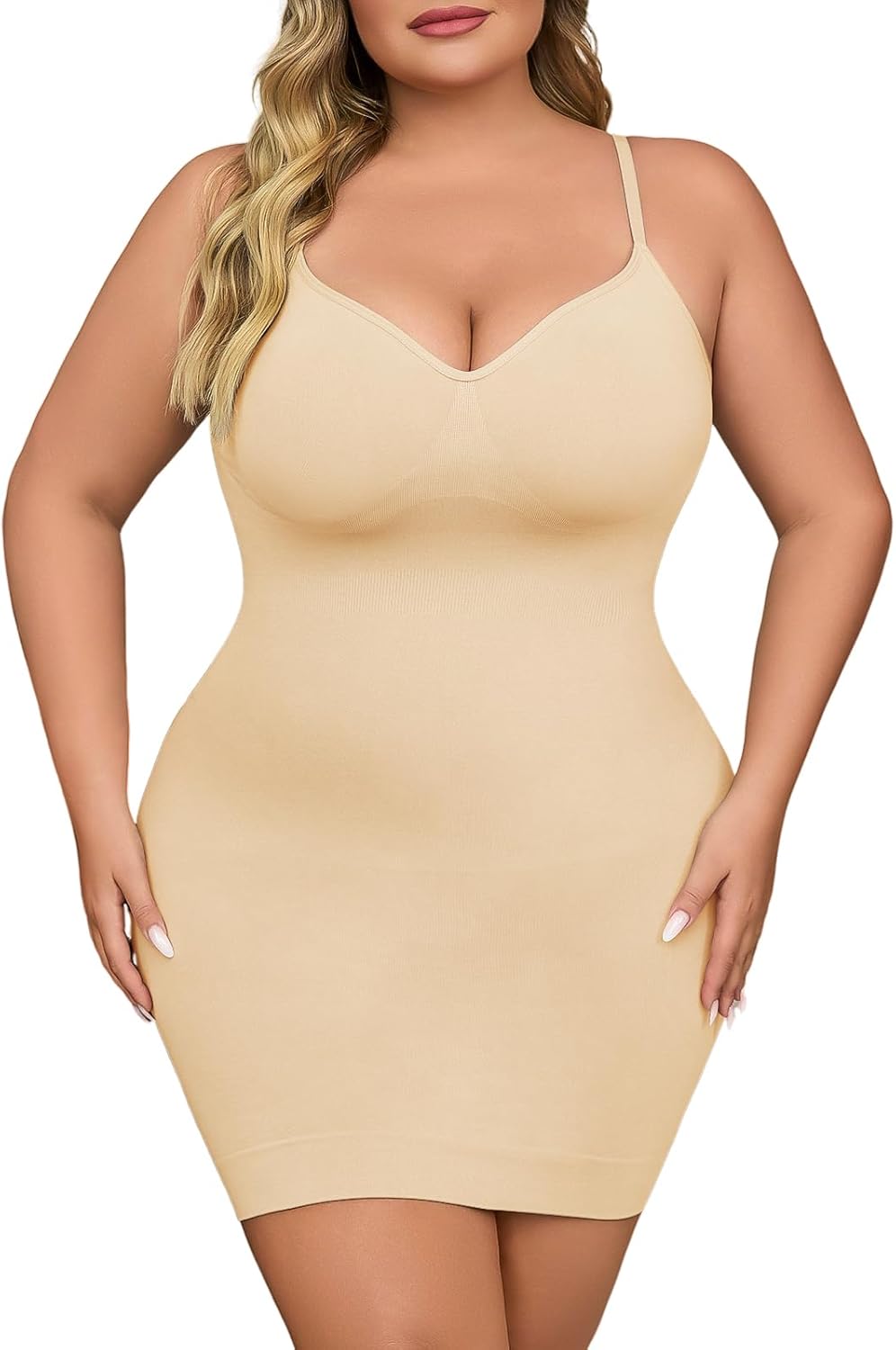 Shapewear Slip Dress for Women Under Dress Seamless Tummy Control Slip Dress Plus Size Smoothing Cami Dress Slips