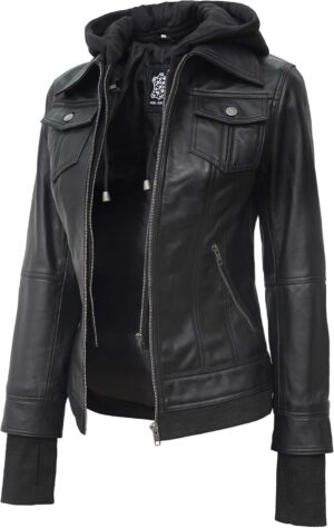 Blingsoul Womens Hooded Leather Jac...