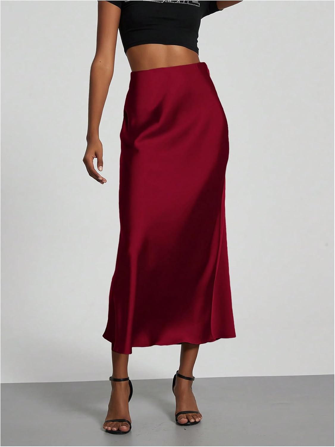SOLY HUX Women's Elegant Satin Skirts High Waisted Flared Casual Work Office Fishtail Midi Skirt - Image 5