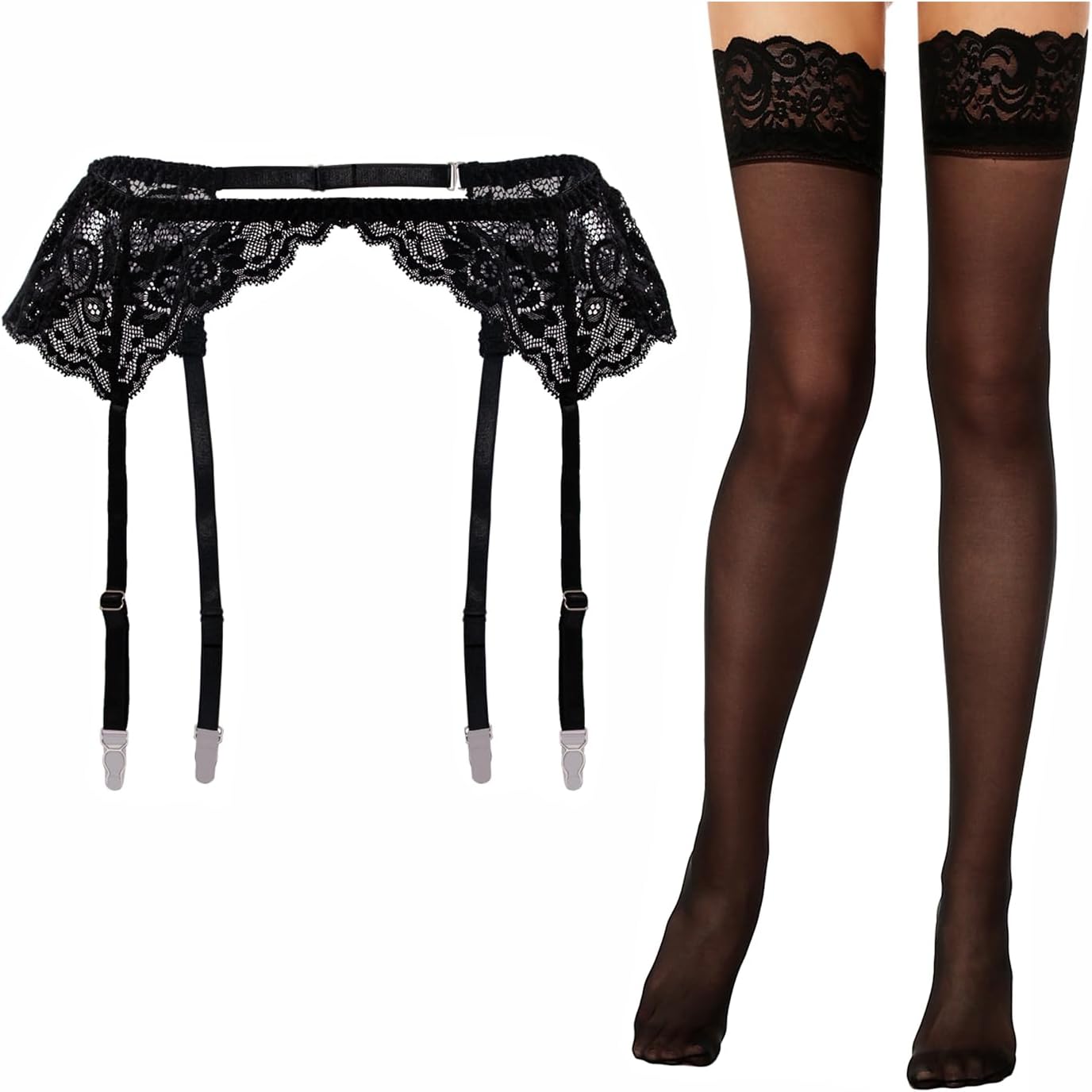 Lidogirl Women's Lace Nights Garter Belt with Stockings Sheers