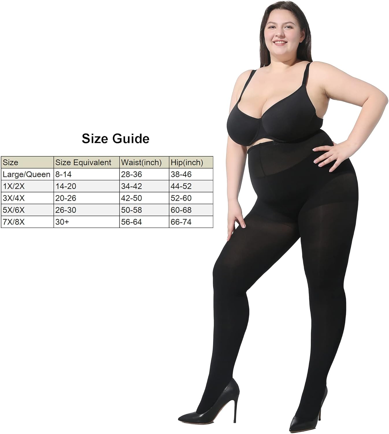 MOOCHI 2 Pairs Women's Plus Size Opaque Tights Control Top High Waist Ultra Soft Elastic - Image 2