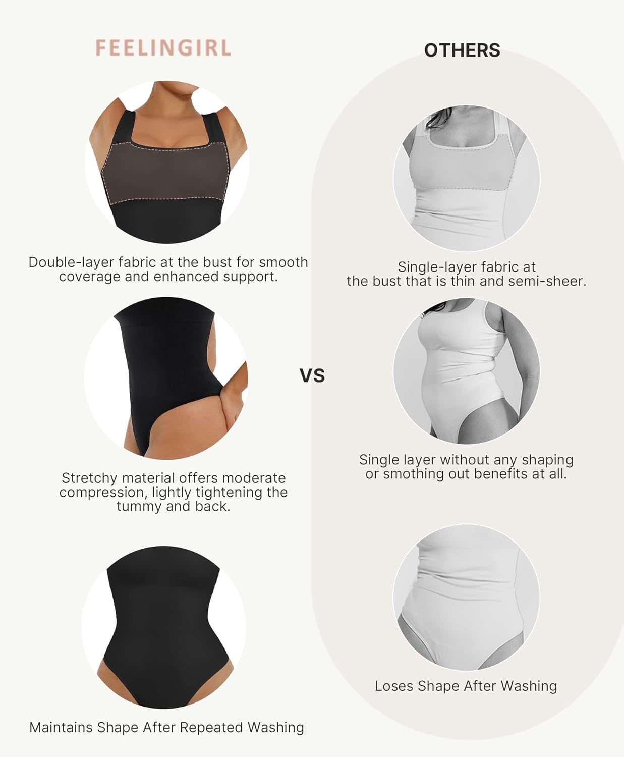 FeelinGirl Bodysuits for Women Seamless Square Neck Tummy Control Compression Thong Shapewear Bodysuit Tank Tops Bodysuit - Image 4