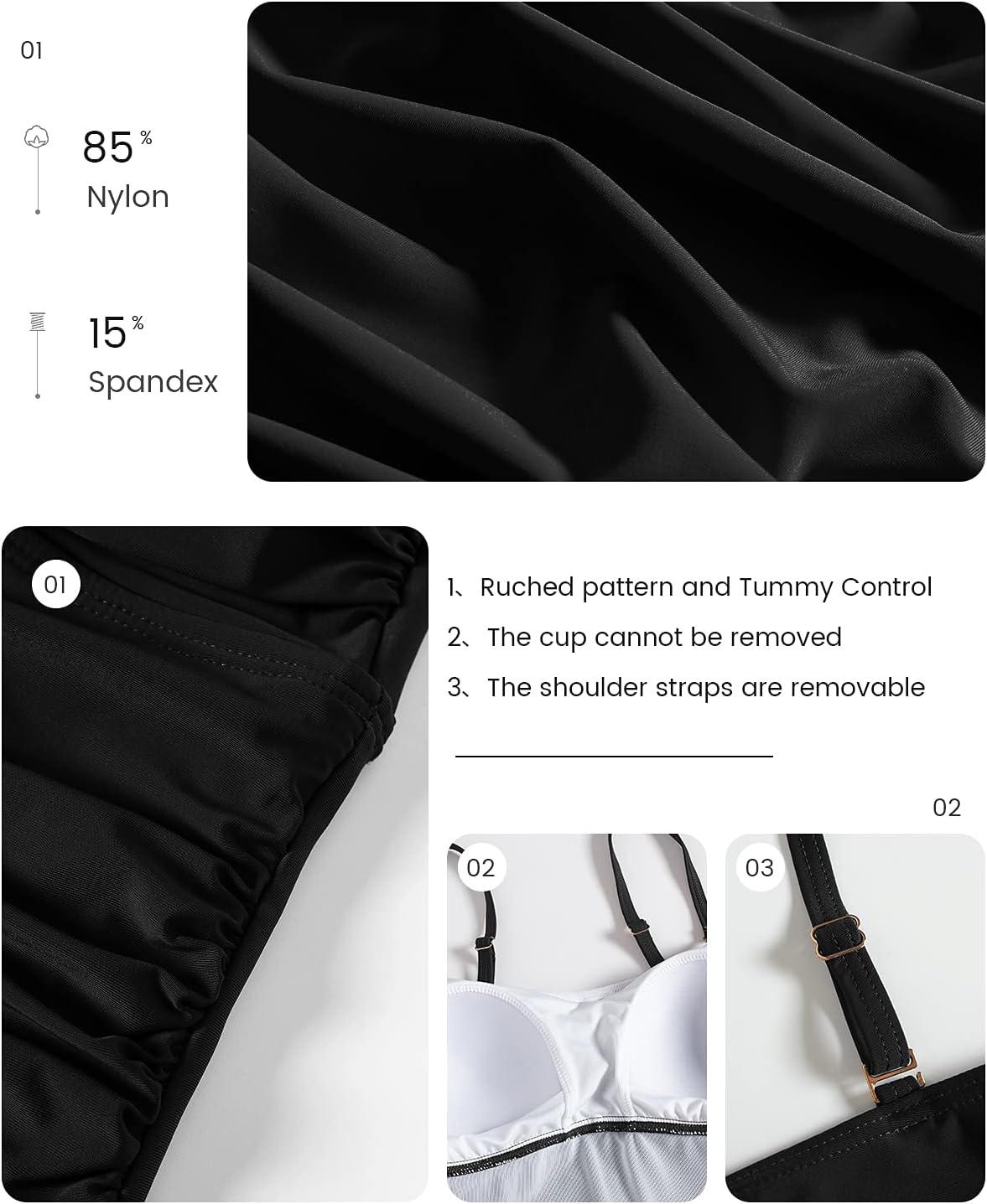 Shuangyu Two Piece Swimsuit for Women, Ruched Tummy Control Tankini Sets with Twist Front, Modest Bathing Suits for Beach - Image 3
