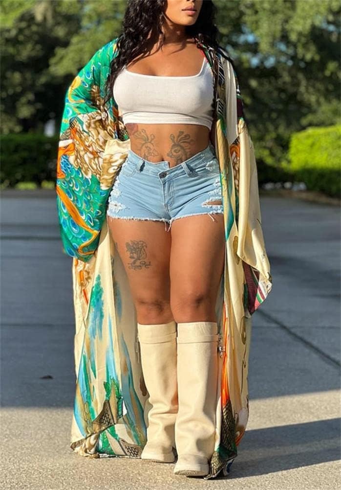 cu4eve Summer Cardigan For Women Lightweight Satin Open Front Long Kimono Swimsuit Cover Ups Silk Robe Plus Size - Image 2