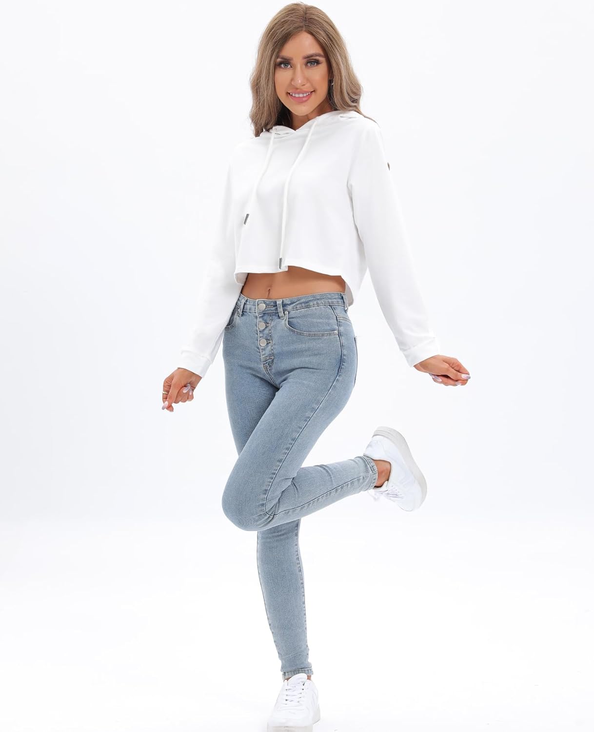 Women's Drawstring Cropped Hoodie Casual Hoodies for Women Workout Crop Tops Sweatshirt Long Sleeve Crop Top - Image 5