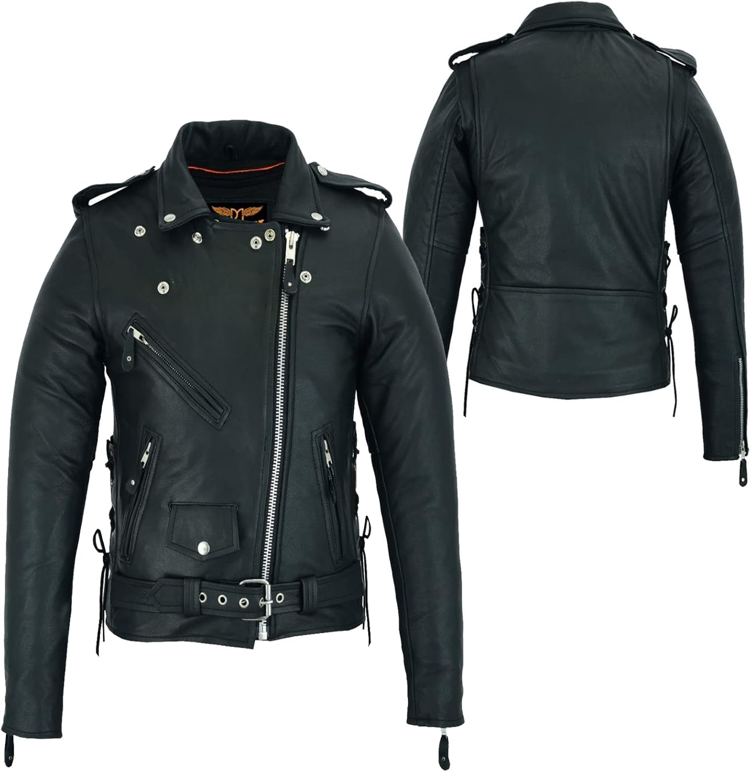 Dream Apparel Women’s Classic Leather Motorcycle Jacket with Zip Out Lining, Biker Jacket for Ladies with Side Laces, Black - Image 5