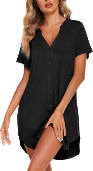 Ekouaer Women V Neck Button Down Ni...