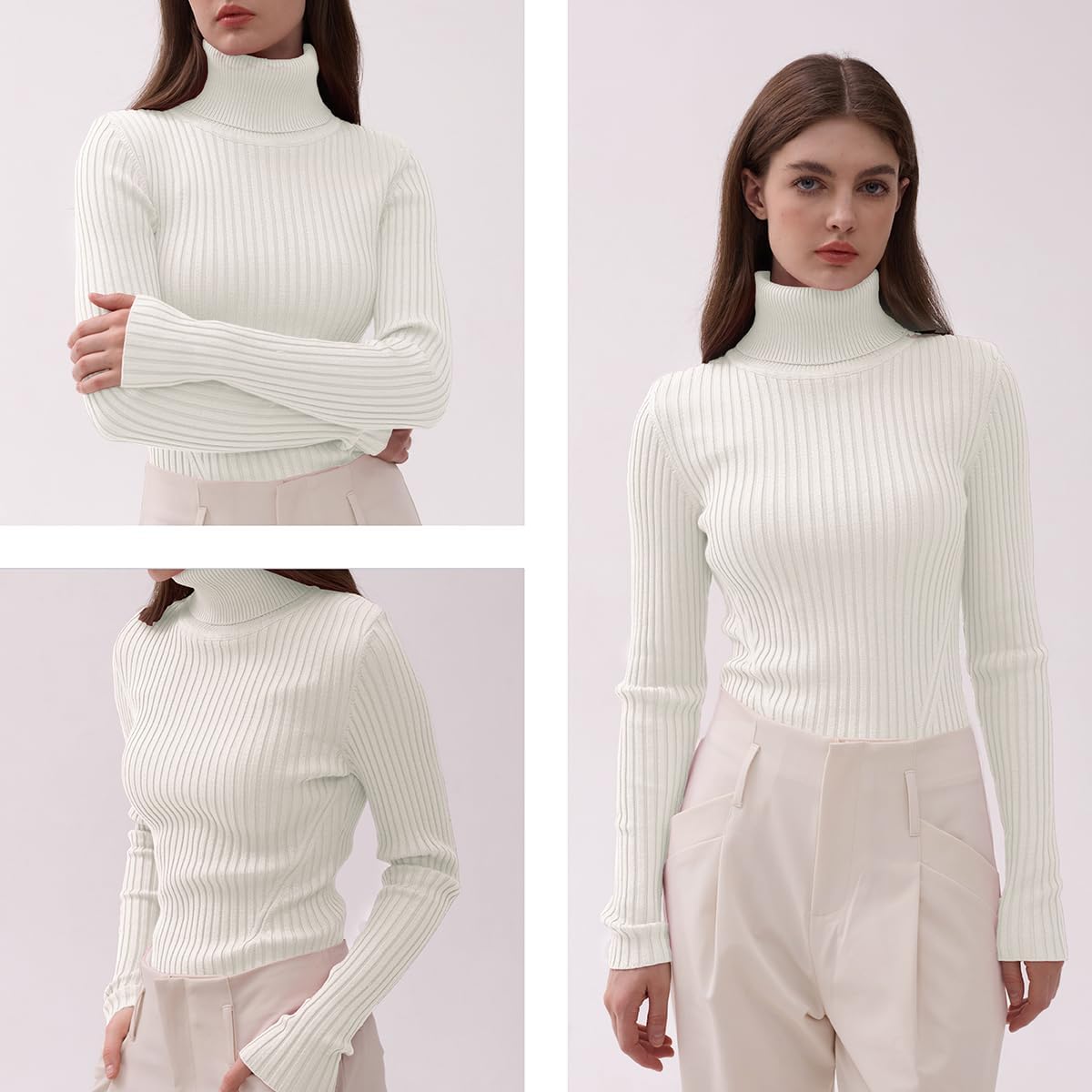 v28 Turtleneck Ribbed Sweaters for Women Cute Sexy Knitted Warm Fitted Sweater - Image 5