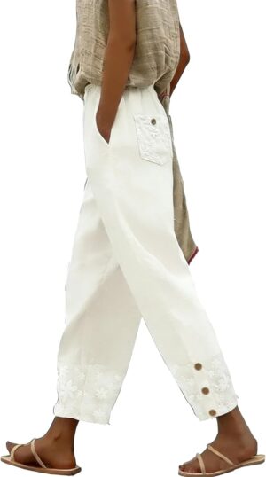 LOVESHOOT Women Linen Pants Summer ...