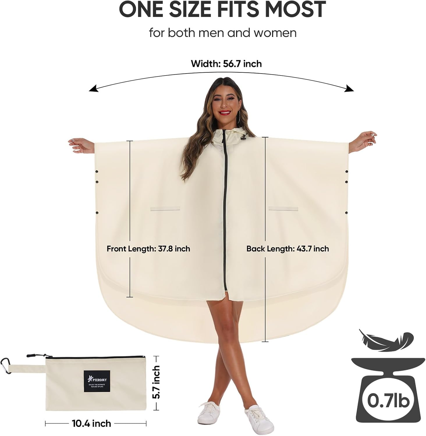 PTEROMY Hooded Rain Poncho for Adult with Pocket and Zipper, Waterproof Lightweight Raincoat for Men and Women - Image 2