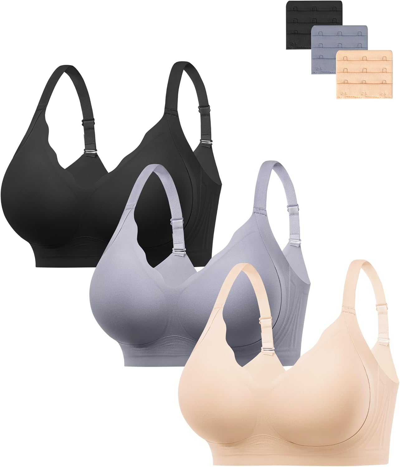 HBselect Jelly Bras for Women No Underwire 3PCS Comfort Wireless Push Up Bras Seamless Scalloped Lift Everyday Bralettes