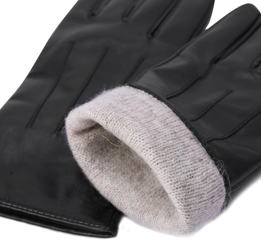 Harssidanzar Womens Winter Warm Cashmere Lining Touchscreen Texting Warm Driving Lambskin Leather Gloves GL017 - Image 2