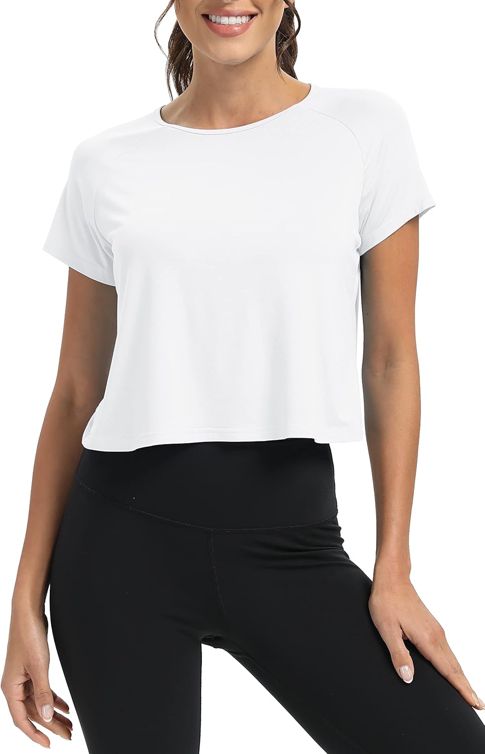 Mippo Workout Tops for Women Cropped Split Back Athletic Gym Exercise Shirts Loose Fit - Image 2