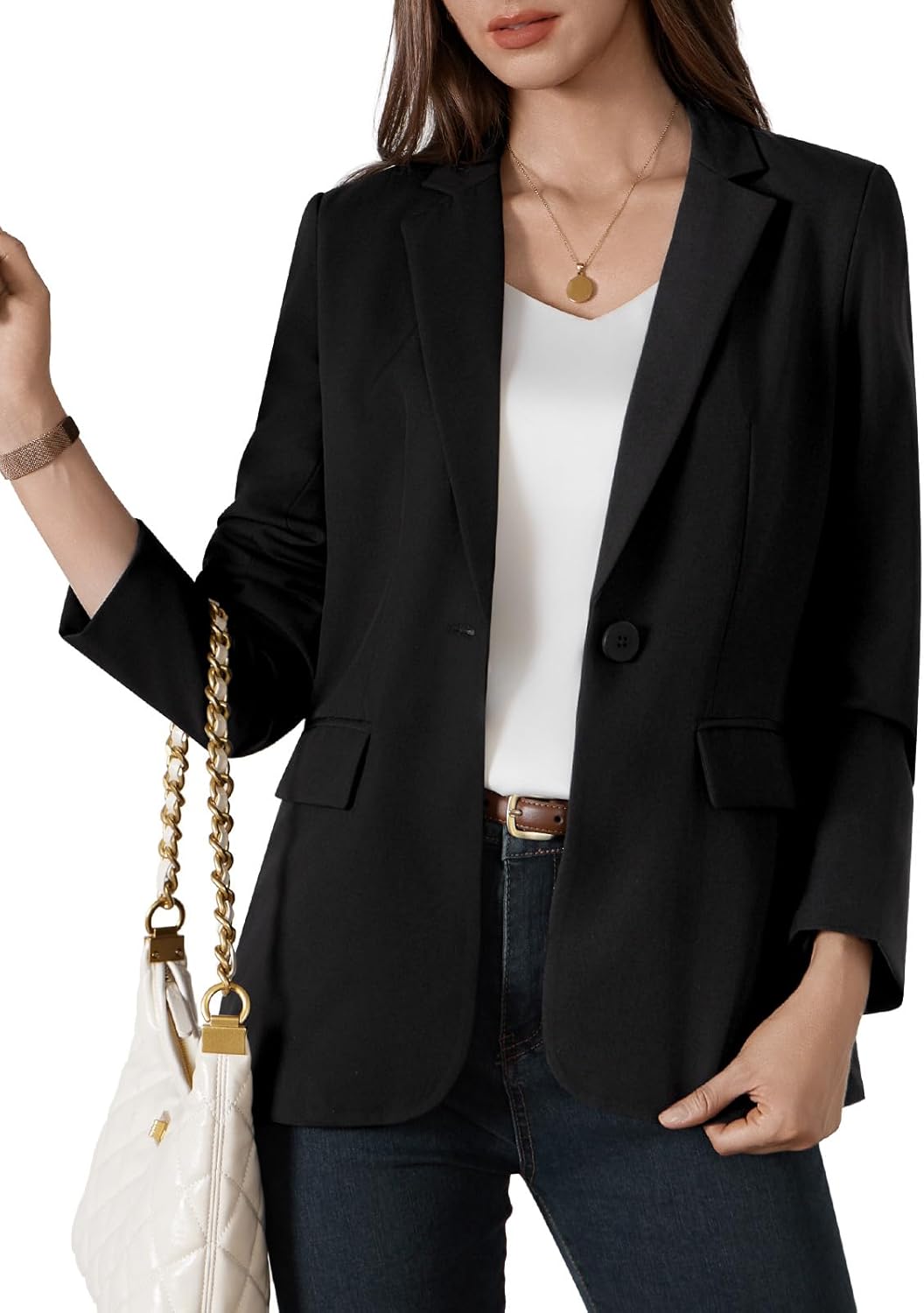 Kelyaa Womens One Button Blazer Casual Open Front Long Sleeve Suit Jackets Business Work Office Blazers - Image 8