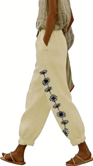 LOVESHOOT Women Linen Pants Summer ...