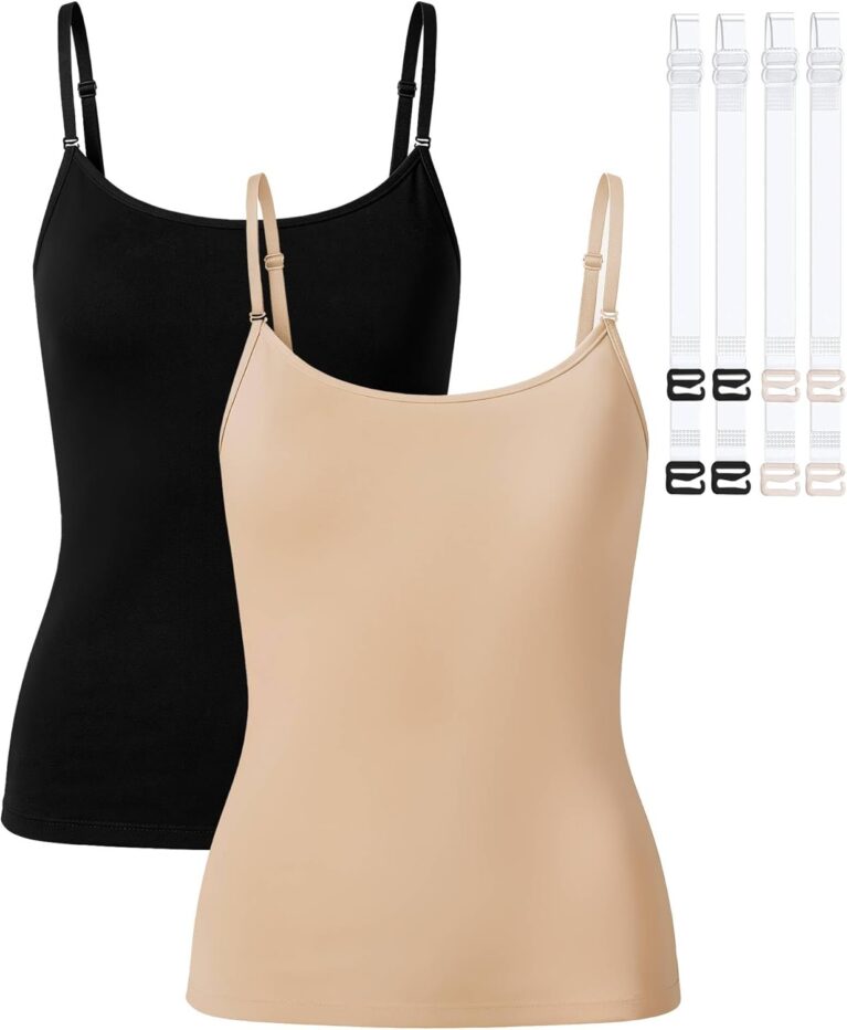 iMucci Camisole Tops for Women Nude Tank Top Double Lined Scoop Neck Spaghetti Strap Tank Top with Adjustable Clear Straps