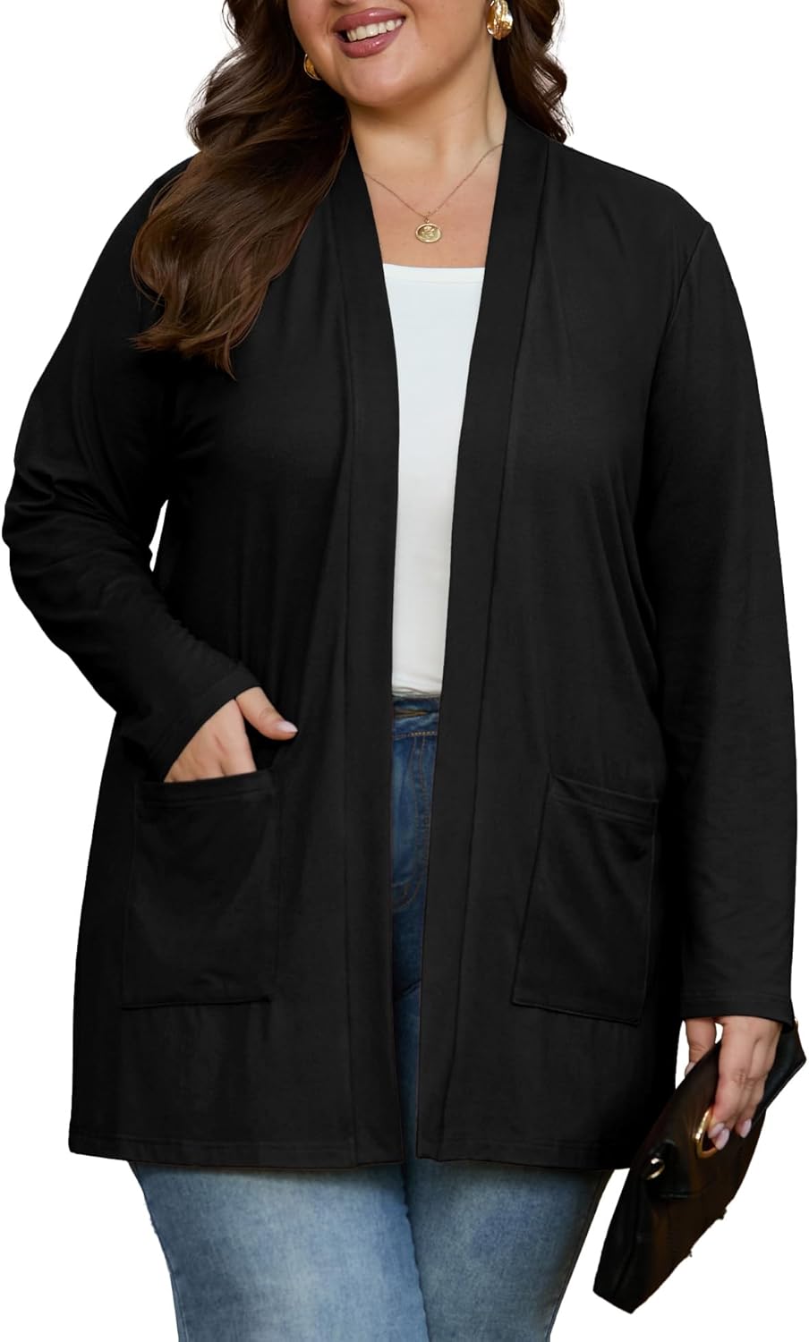 OLRIK Plus Size Lightweight Cardigan For Women 2026 Summer With Pockets Long Sleeve Casual Jacket Open Front Cover Ups - Image 2