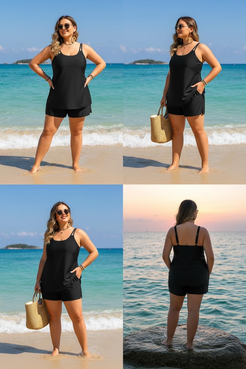 Plus Size Tankini Swimsuits - Women Two Piece Tankini Top with Shorts Flowy Swimsuit 2025 Bathing Suits - Image 4