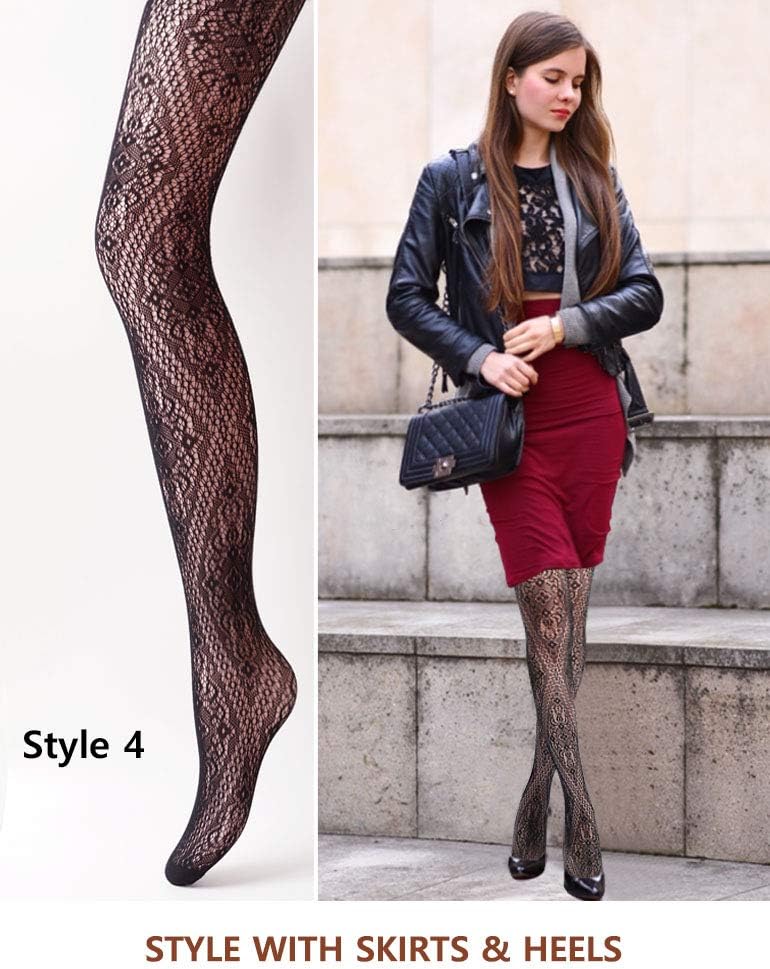 VERO MONTE Women Patterned Fishnet Tights Black Fishnets Net Stockings Pantyhose - Image 5