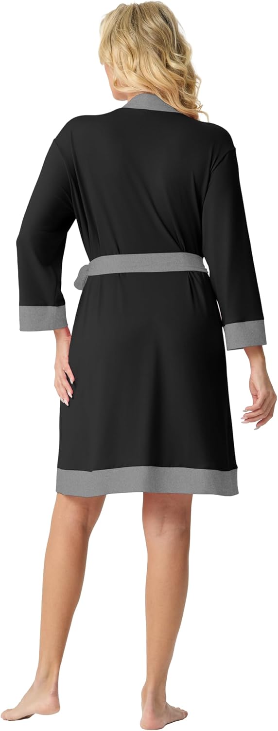 PrinStory Womens Robe Knit Kimono Bathrobe Lightweight Soft Sleepwear Knee Length Lounge Robes - Image 5