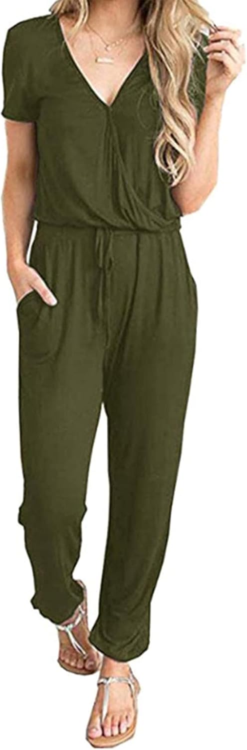 PRETTYGARDEN Jumpsuits for Women 2026 Spring Summer Casual Dressy Short Sleeve Romper Airport Vacation Travel Outfits