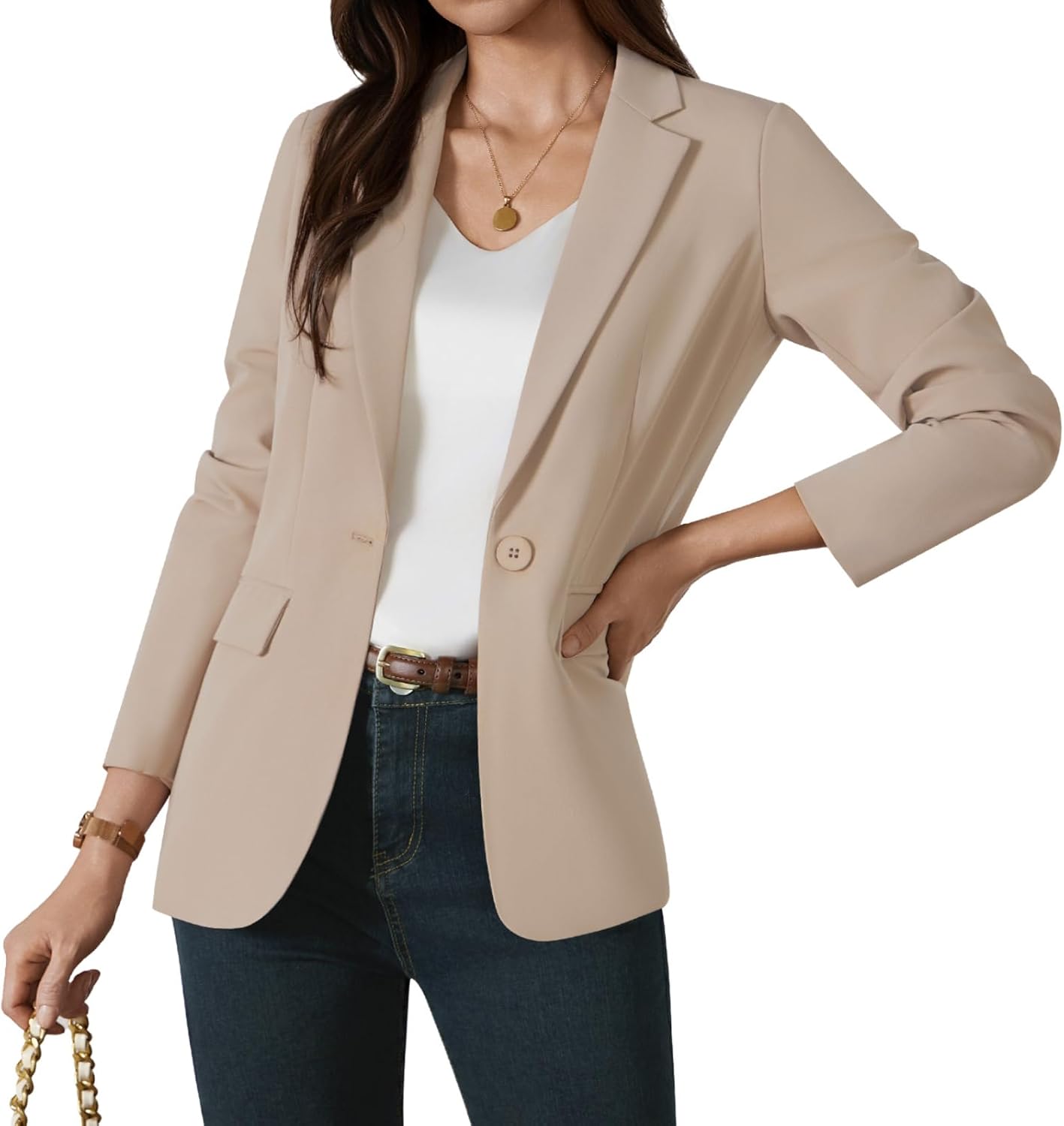 Kelyaa Womens One Button Blazer Casual Open Front Long Sleeve Suit Jackets Business Work Office Blazers - Image 2