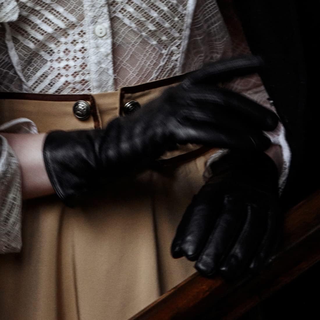Harssidanzar Womens Winter Warm Cashmere Lining Touchscreen Texting Warm Driving Lambskin Leather Gloves GL017 - Image 4