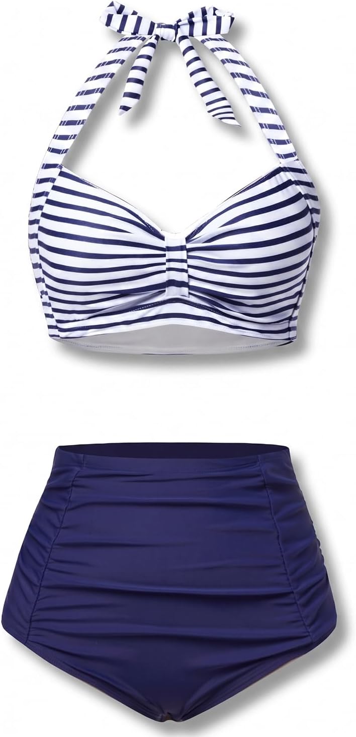 Holipick Women High Waisted Bikini Set Two Piece Swimsuit Tummy Control Bathing Suit Vintage Halter Swimwear