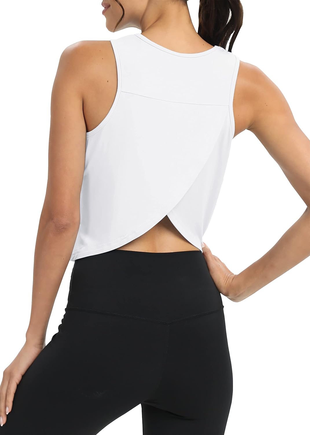 Mippo Workout Tops for Women Cropped Open Back Sleeveless Tank Tops Athletic Gym Yoga Shirts Loose Fit - Image 4