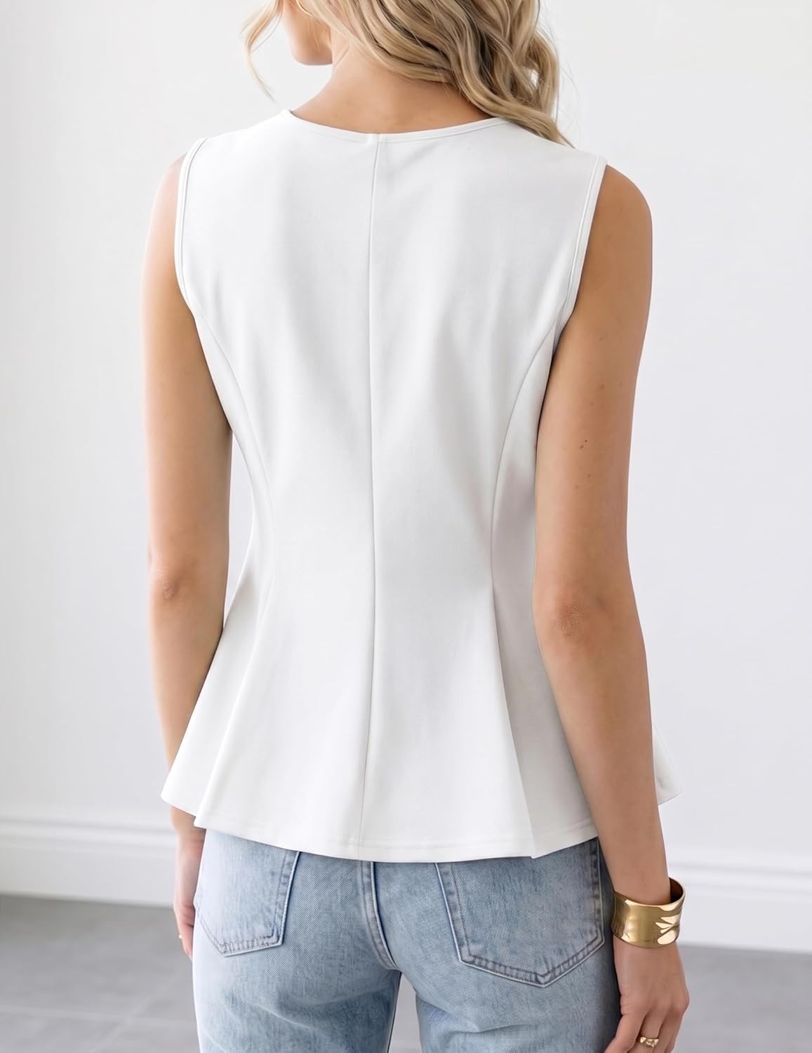 Womens Summer Peplum Business Dressy Casual Tank Vest Tops Zip Up Work Suit Tops Shirts Blouses 2026 Trendy Outfits - Image 5