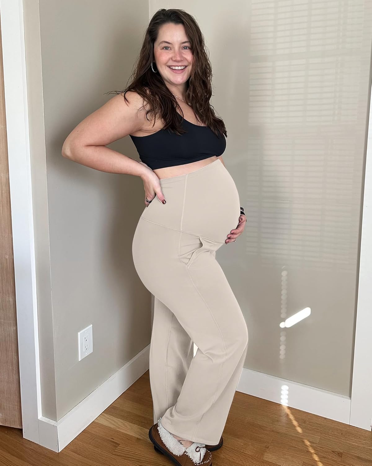G4Free EverGoing Maternity Pants Over the Belly Yoga Dress Work Stretchy Lounge Pregnancy Wide Leg Trousers with Pockets - Image 3