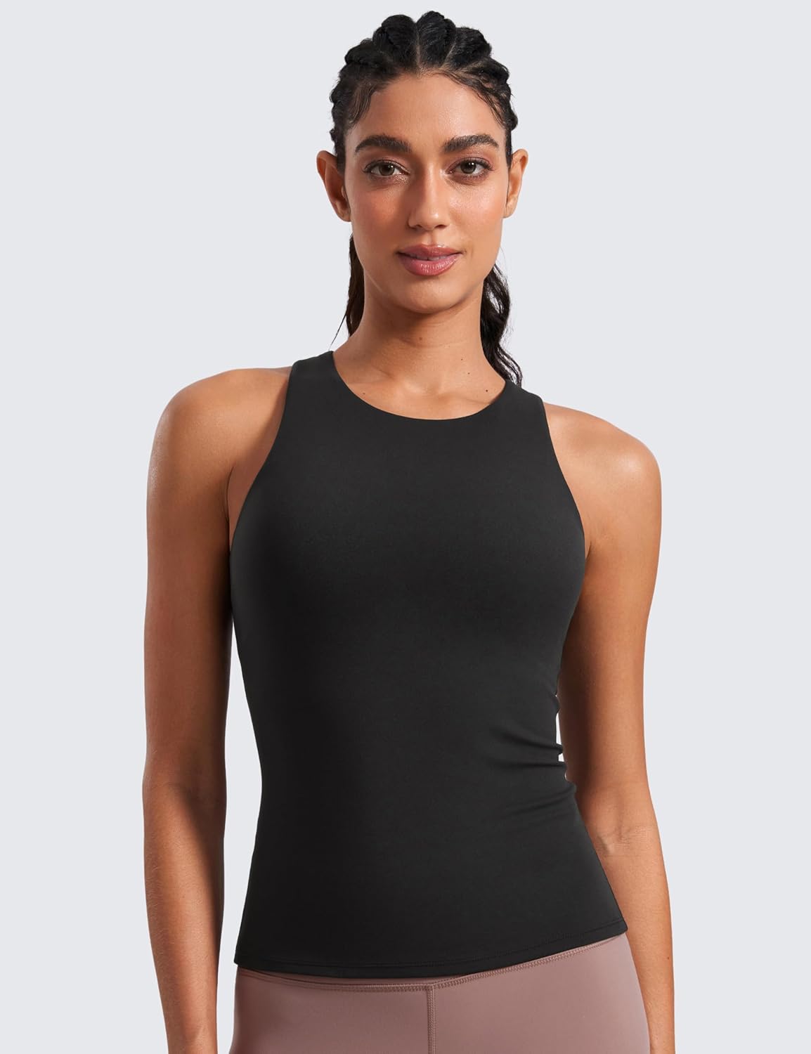CRZ YOGA Butterluxe Workout Tank Tops for Women - Racerback Padded High Neck Yoga Athletic Shirt with Built in Bra - Image 2