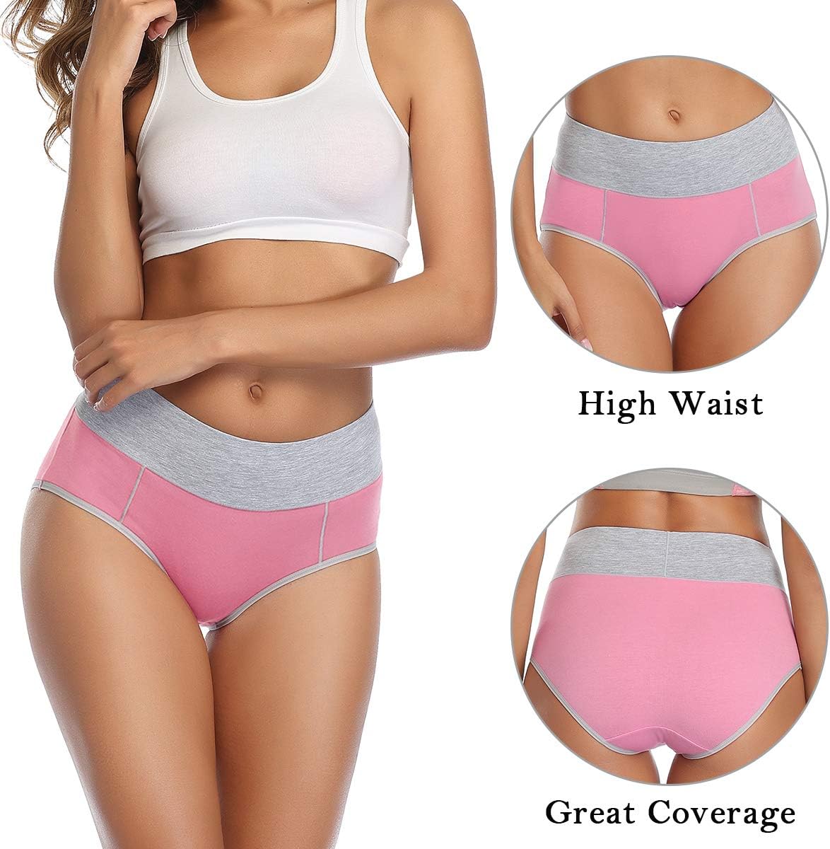 wirarpa Women's Cotton Underwear High Waist Breathable Briefs Soft Underpants Ladies Stretch Panties 4 Pack - Image 3