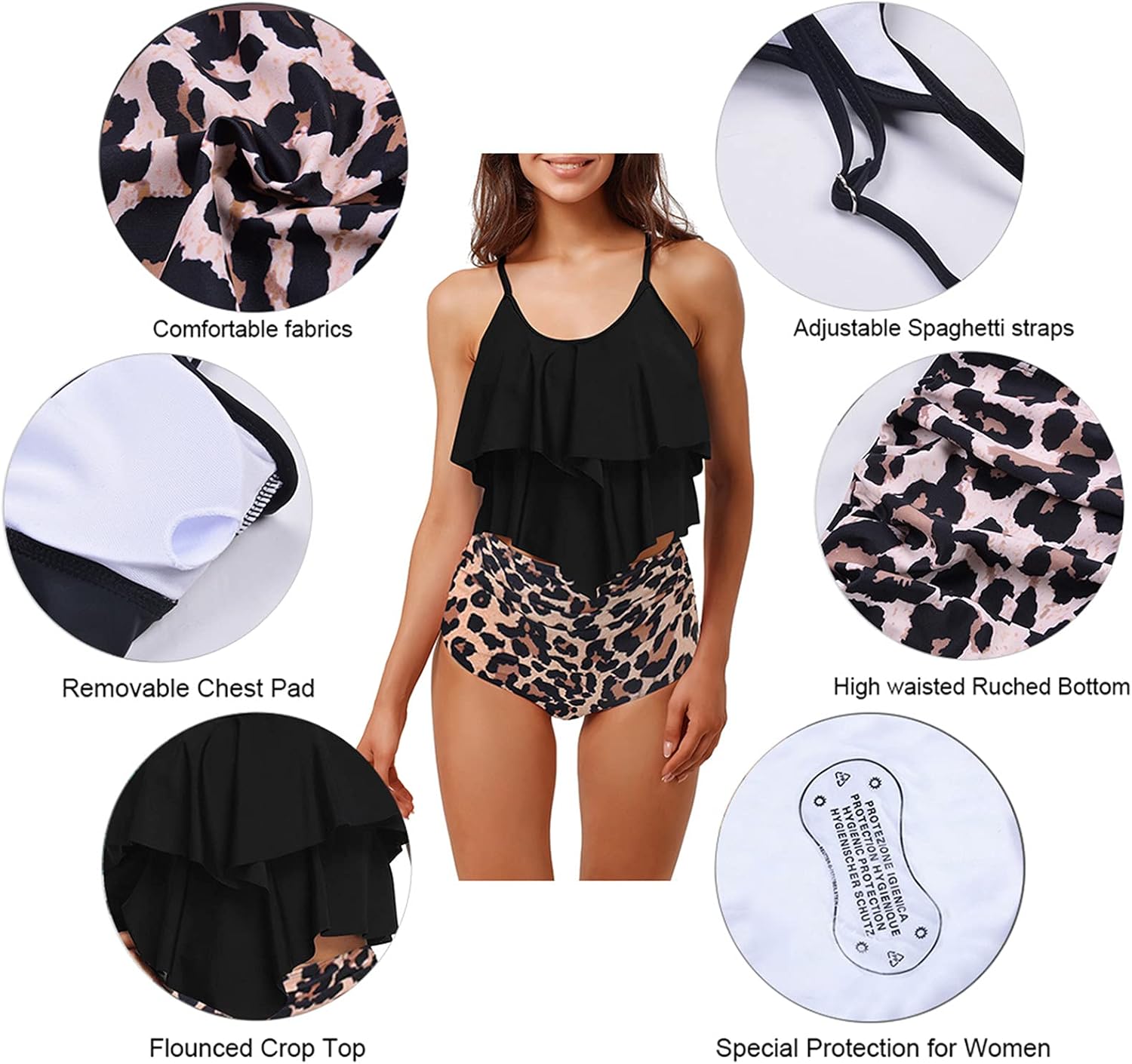 Womens Tankini Swimsuits Ruffled Tank Top Tummy Control Floral Modest Swimwear High Waisted Bikini - Image 7