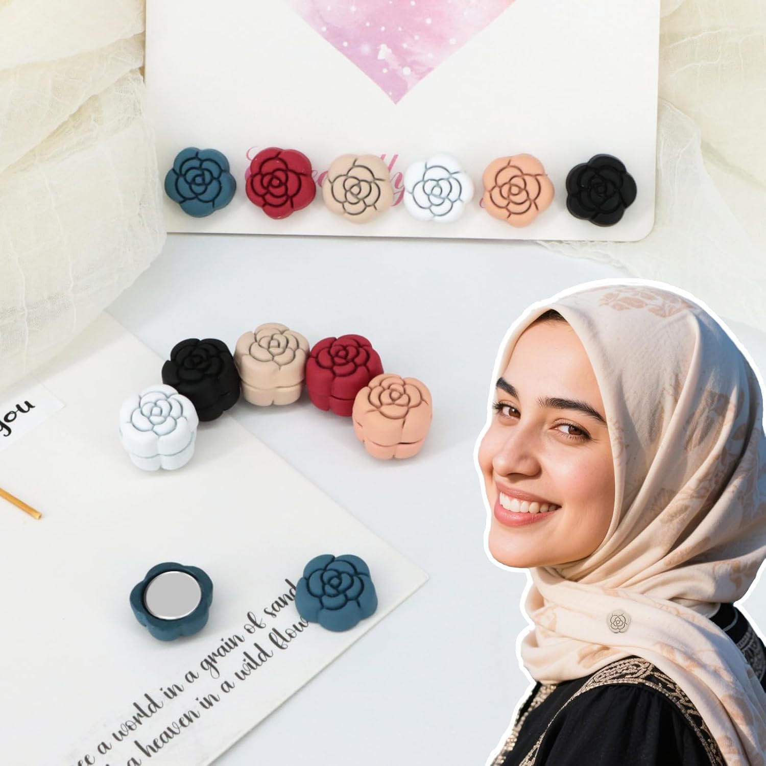 12 Pairs Hijab Magnets Strong Hijab Pins for Women Pinless Magnetic Clothing Clips for Scarf Veil Shirts Dress Muslim Islamic Gifts for Women - Rose - Image 6